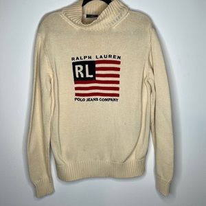 Vintage 90s Ralph Lauren Mens Large USA Flag Knit Sweater
